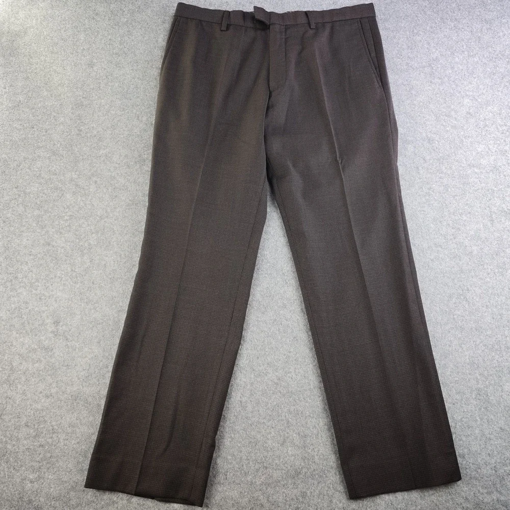Banana Republic Dress Pants Mens 34x30 Slim Fit Brown 100% Wool Flat Front Check